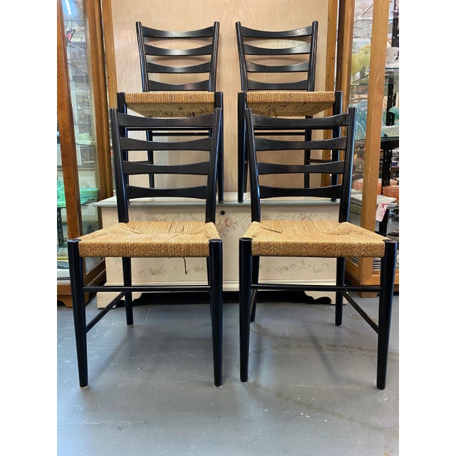 Mid-Century Modern 1960s Scandinavian Ladder-Back Dining Chairs, Woven Rope, Set of 4 For Sale - Image 3 of 13