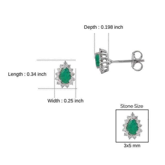 Vintage Style Pear Cut Emerald Diamond Halo Studs in Sterling Silver, a Pair For Sale - Image 11 of 13