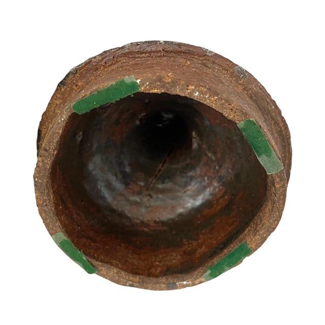 Ceramic Brutalist Studio Green & Brown Textured Ceramic Large Urn With Lid. Signed For Sale - Image 7 of 7