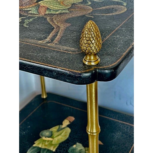 Chinoiserie Two Tier Side Table With Brass Paw Feet, Maison Bagues Style For Sale - Image 12 of 15