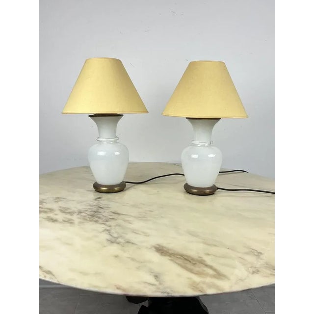 Murano and Brass Glass Table Lamps by F. Fabbian, Italy, 1970s, Set of 2 For Sale - Image 4 of 11