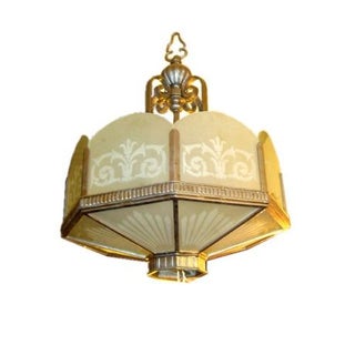 Art Deco Nickel-Plated Etched Glass Chandelier For Sale
