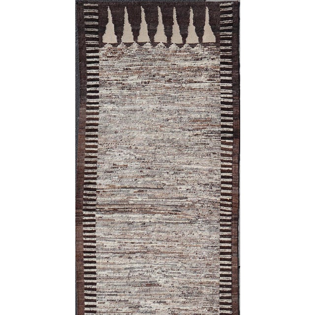 Brown Modern Runner in Solid Minimalist Design & All Around Kilim Border in Brown 3'10 X 16'1 For Sale - Image 8 of 12