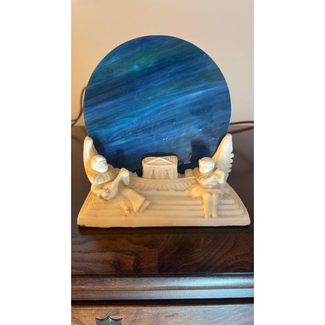 1920s 1920s Art Deco Figural Alabaster & Slag Glass "Full Moon" Pierrot Lamps - A Pair For Sale - Image 5 of 9