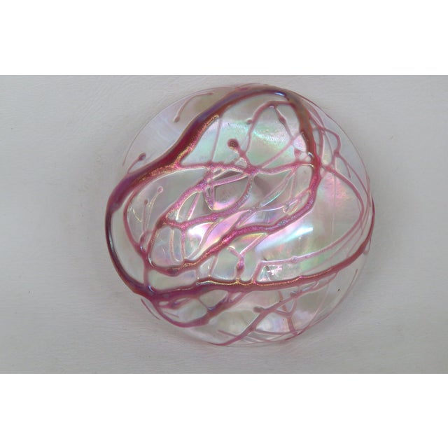 Intaglio Anton Pink Iridescent Carnival Glass Paperweight Studio Art 4613b For Sale - Image 13 of 18