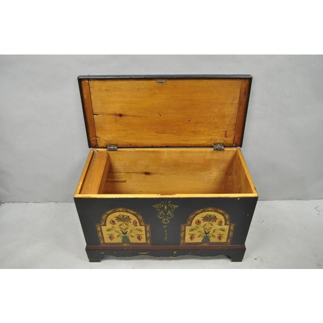 Antique Pennsylvania Dutch Colonial Blue Hand Painted Blanket Chest Trunk For Sale - Image 11 of 18