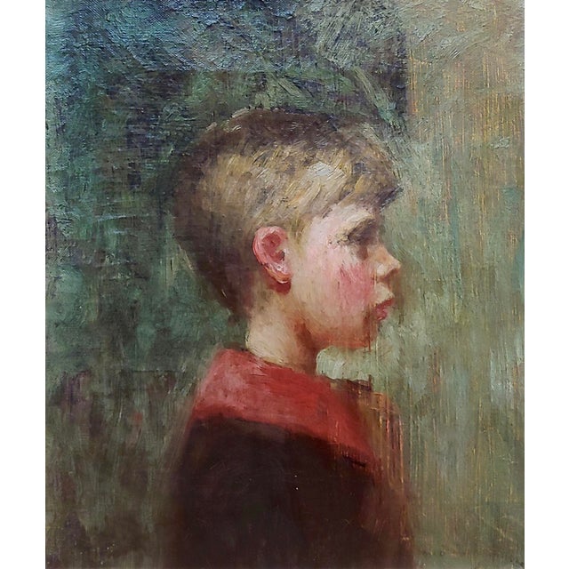 19th Century American School Profile of a Young BoyOil Painting