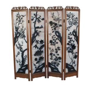 1880s Chinese 4 Panel Screen With Iron Decoration