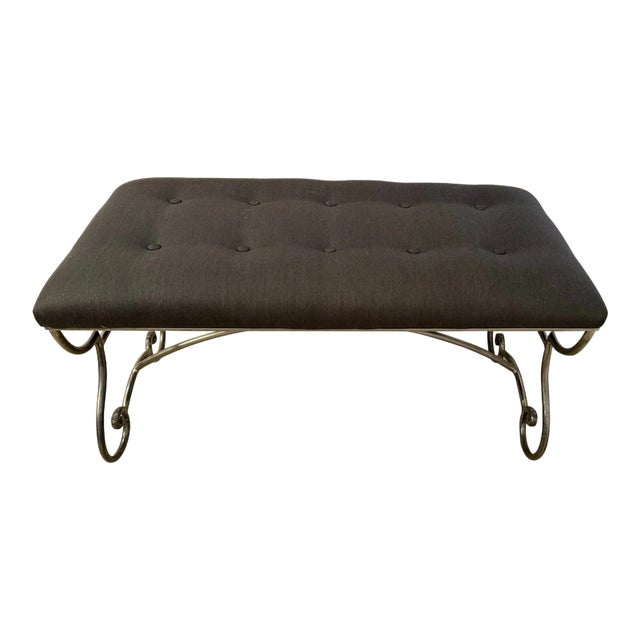 Mid Century Modern Curlicue Steel & Brass Upholstered Bench For Sale