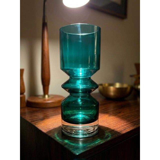 1960s Tamara Aladin Hoop Teal Glass Vase / Finland Art Glass, MCM Riihimäki #1472 For Sale - Image 5 of 10