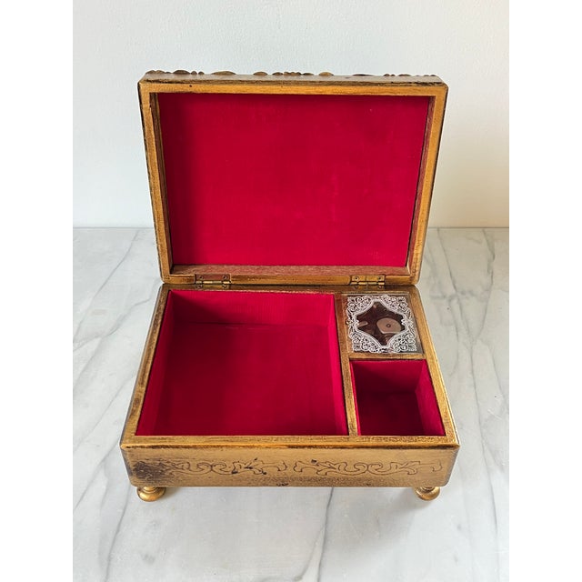 Vintage Gilded Wood Jewelry Music Box For Sale - Image 4 of 12