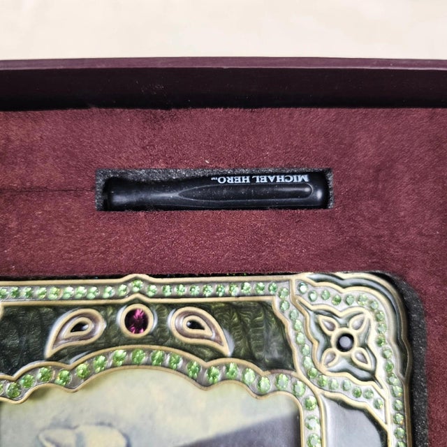 Michael Hero Jeweled Green Enamel Picture Frame in Original Box For Sale - Image 4 of 6