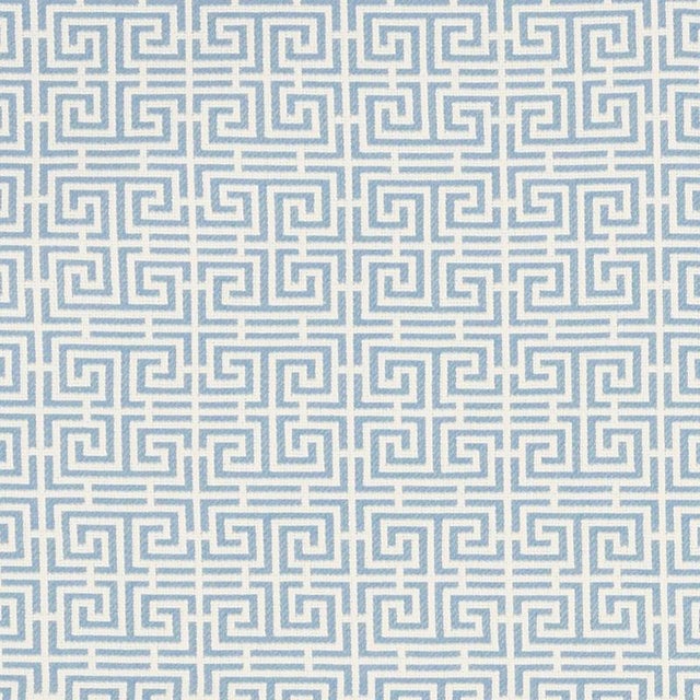 Schumacher Chinois Fret Fabric in Sky / Ivory For Sale