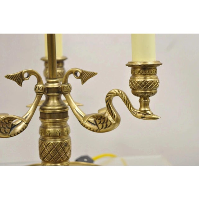 Vintage Regency Style Brass Candlestick Bouillotte Desk Table Lamp W/ Swans (A) For Sale - Image 4 of 11