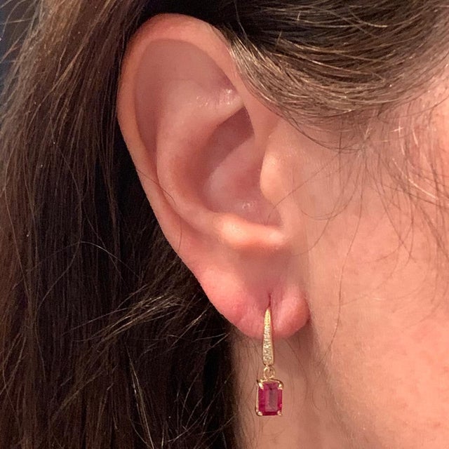 Diamond Rubellite Tourmaline Earrings 14k Gold 2.05 Tcw Certified For Sale - Image 10 of 12