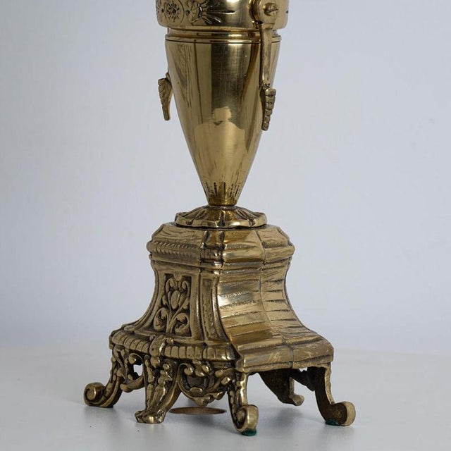 Brass Table Lamps with Wavy Ecru Lampshades, 1950, Set of 2 For Sale - Image 9 of 13