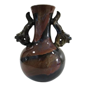 1940s Chinese Jizhou Ware Yuhuchun Vase With Double Chi-Dragon Handles