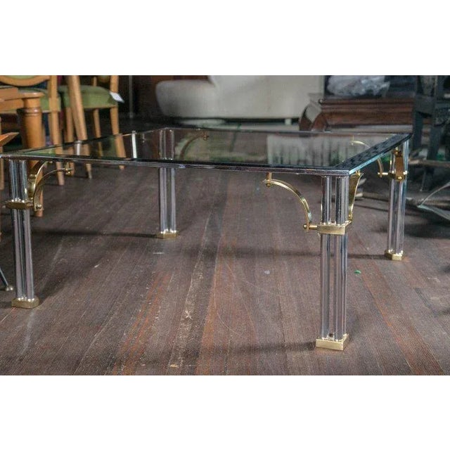 Mid-Century Modern Chrome and Brass Square Fretwork Coffee Table For Sale - Image 3 of 8