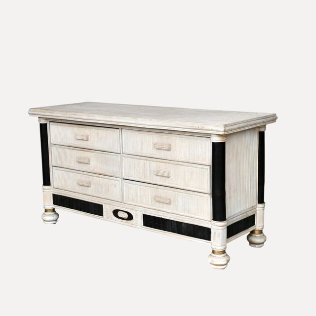 Six-Drawer Chest of Drawers in Off-White Lacquered Rattan, France, 1980s For Sale - Image 6 of 10