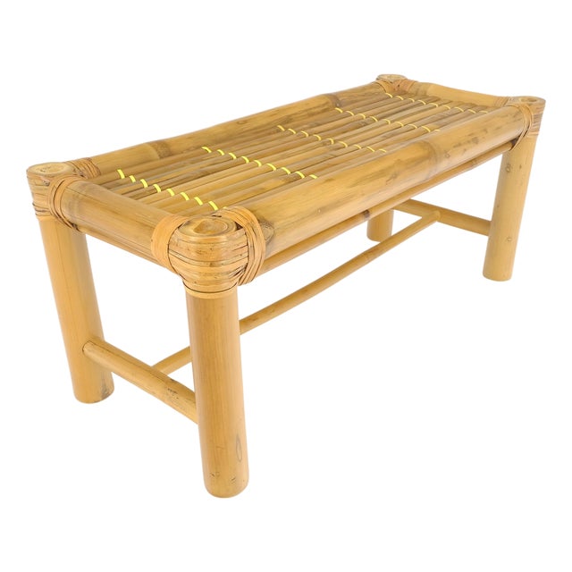 Thick Profile Bamboo 15x36 Compact Bench Mid Century Modern c1970s MINT For Sale