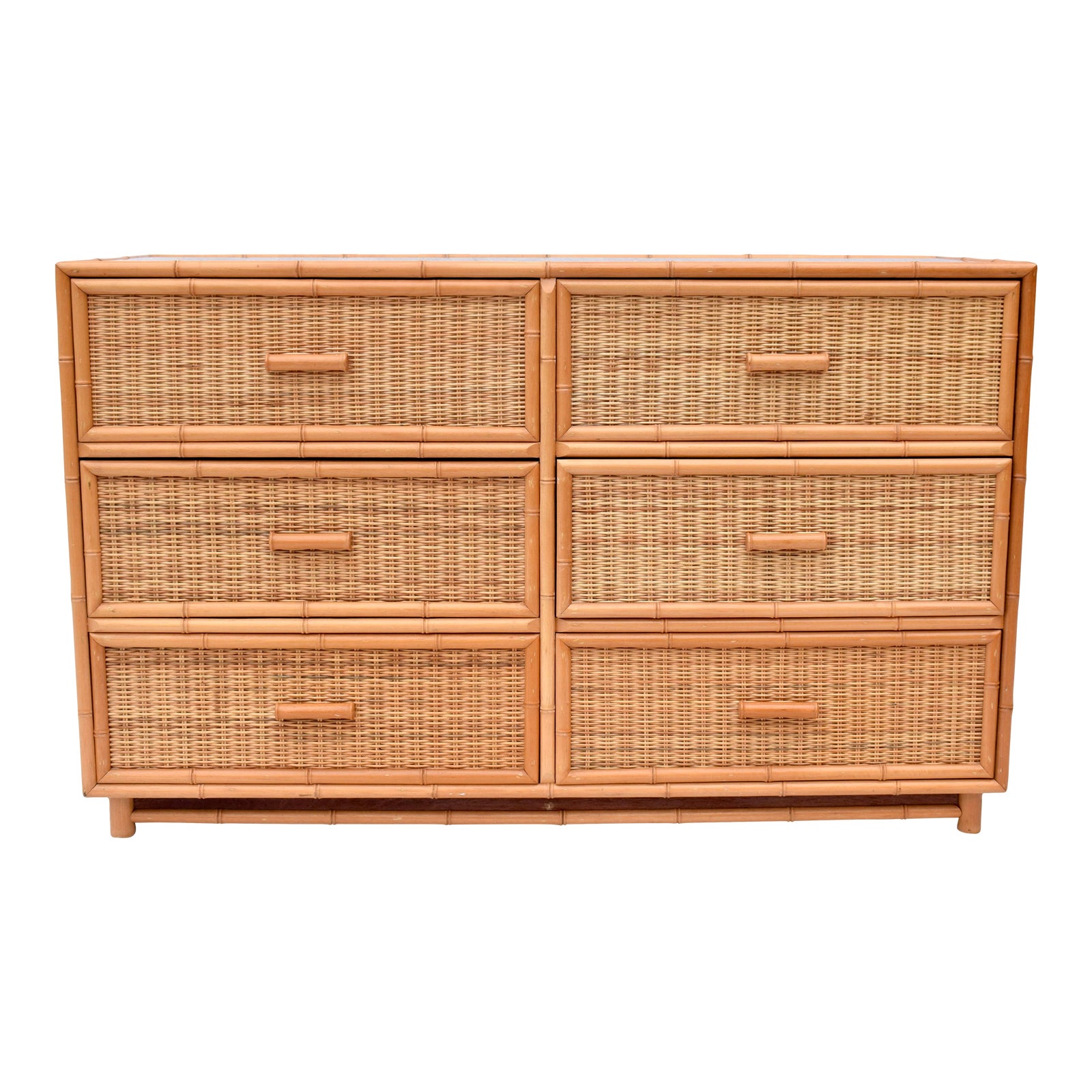 20th Century Vintage Coastal Woven Rattan Dresser | Chairish
