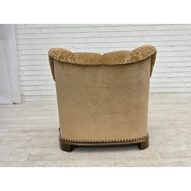 Danish Relax Armchair in Furniture Velour and Carved Oak Wood, 1950s For Sale - Image 10 of 18