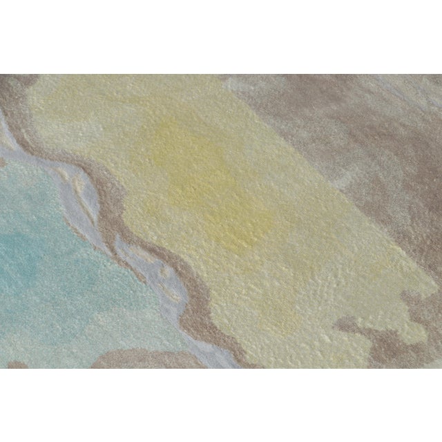 Rug & Kilim Rug & Kilim’s Abstract Square Rug in Beige, Blue and Yellow Wavy Patterns For Sale - Image 4 of 6