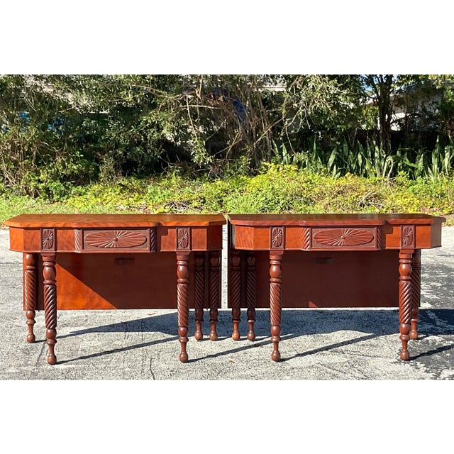 Vintage Wooden Drop Leaf Console Tables - a Pair For Sale - Image 4 of 12