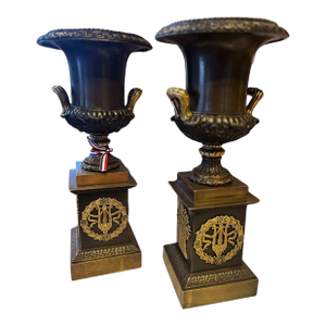 Circa 1820 Pair of French Empire Bronze Handled Urns