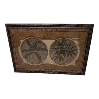 Framed Glass Tropical Palm Tree Wall Art Dual Circular Botanical Medallion For Sale