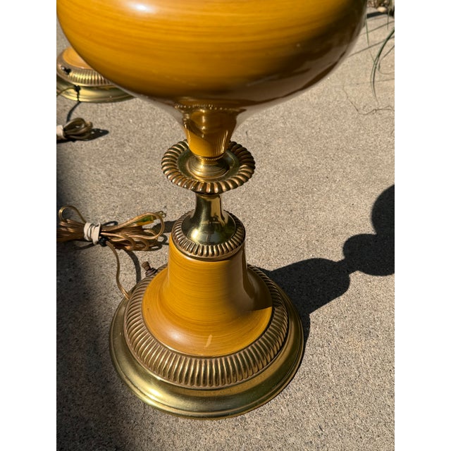 1970s Stiffel Torch Table Lamps, Brass and Enamel- A Pair For Sale - Image 6 of 12