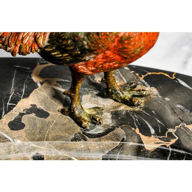 Metal Impressive Antique Austrian Bronze Pheasant Sculpture Statue Black Veined Marble Desk Dresser Tray Catchall Art Deco Home Decor For Sale - Image 7 of 17