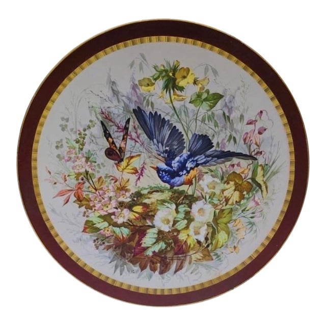 Large 19th Century Faience Platter Bird Hippolyte Boulenger Choisy Le Roi For Sale