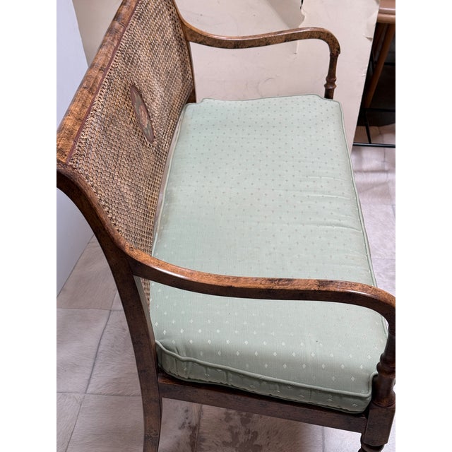 Regency Style Caned Bench With Cushion For Sale - Image 11 of 12