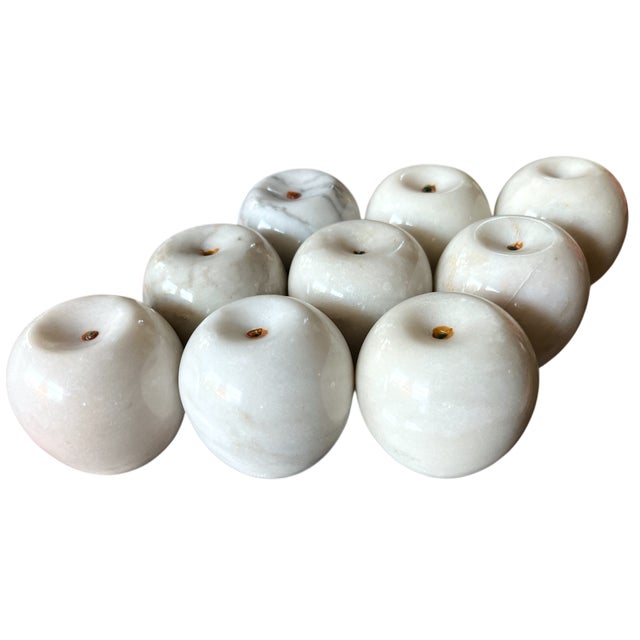 Contemporary 1990s Collection of Solid White Marble Apples - Set of 9 For Sale - Image 3 of 6