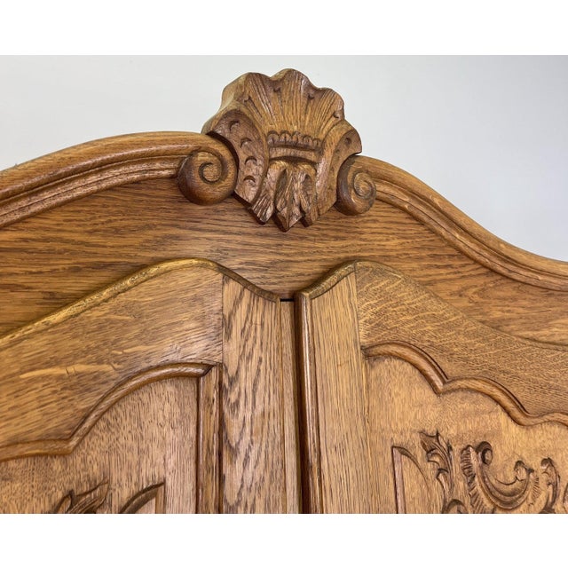 Vintage Louis XVI French Oak Four Door Carved Armoire For Sale - Image 5 of 10