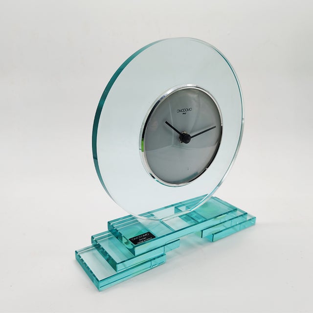 Vintage Omodomo Crystal Table Clock. Of Great Scenic Impact in the characteristic Seawater color of Omodomo Crystal....