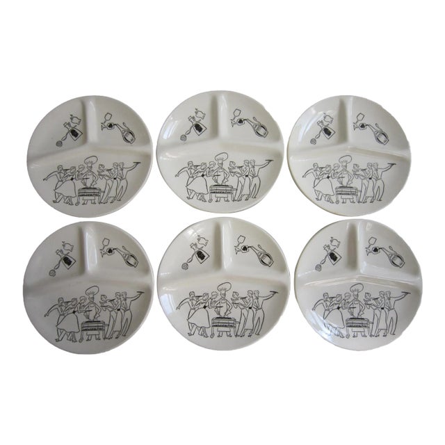 Mid Century Ceramic Barbecue Plates, S/6 For Sale
