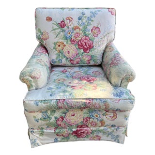 1980s A Custom Mario Buatta Floral Chintz Upholstered English Armchair For Sale