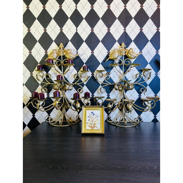 Rococo 1980s Grand Hollywood Regency Gilt Bird Candelabras With Scrolling Branches, Pair For Sale - Image 3 of 11