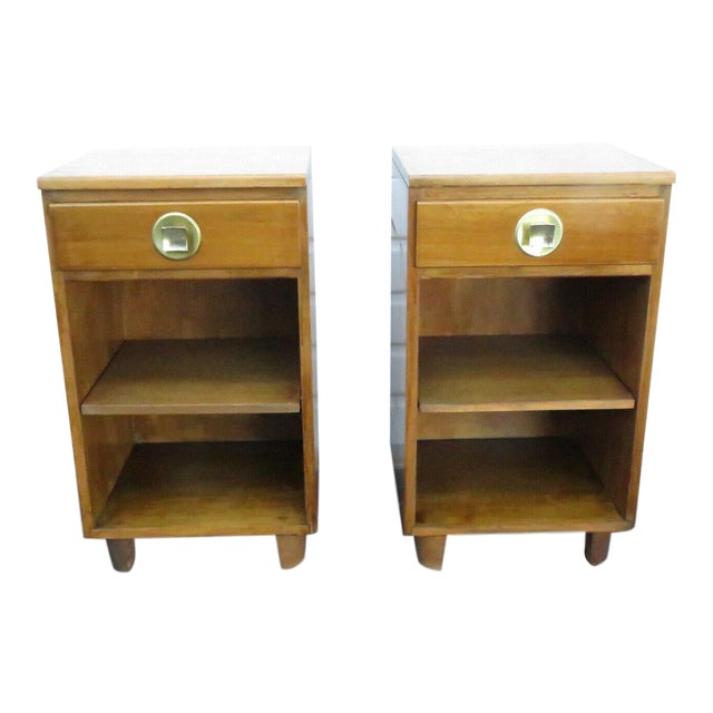 Mid Century Modern Pair of Tall and Narrow Nightstands End Side Tables