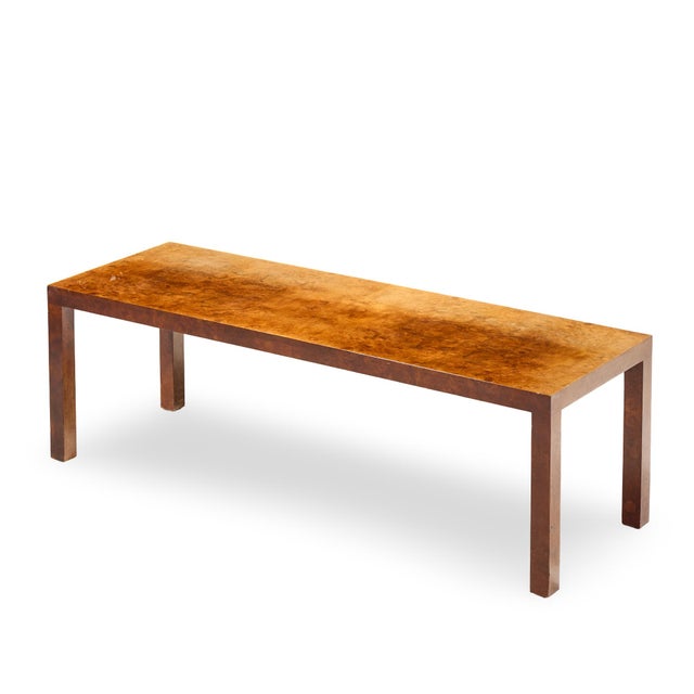 Milo Baughman for Directional Mid Century Burlwood Parsons Coffee Table For Sale - Image 9 of 10