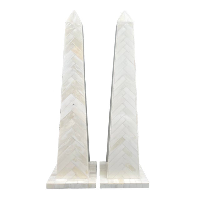 Late 20th Century Herringbone Tessellated Bone Obelisks - Set of 2 For Sale