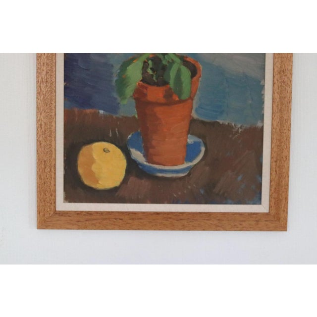 Original Oil on Panel – “Blue Flower and Citrus” attributed to Olax – Unsigned, Framed 55 × 46 cm (21.7" × 18.1") A...