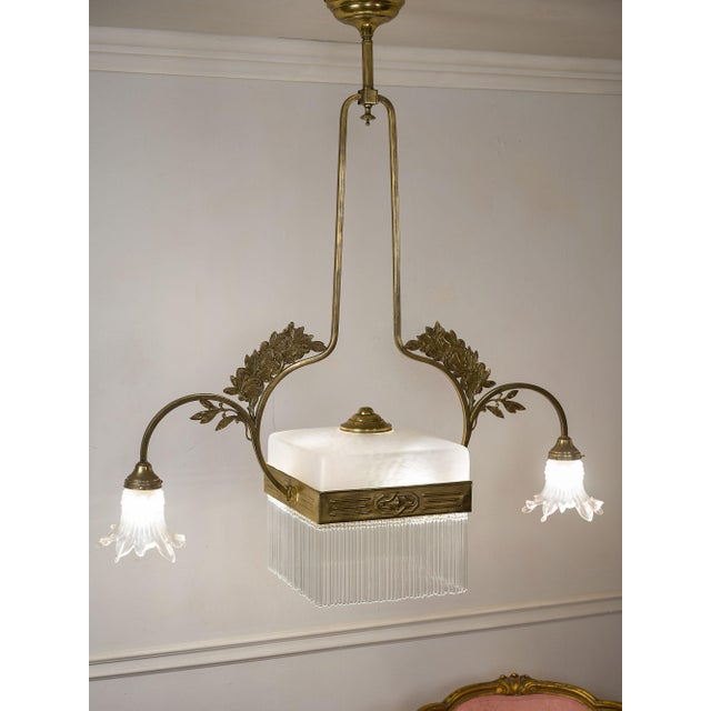 Art Nouveau Pendant with Floral Ornaments in Brass and Murano Glass, 1890s For Sale - Image 10 of 10