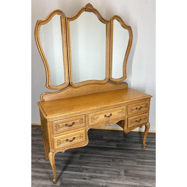 Vintage French Louis Style Oak Dressing Table with Mirror For Sale - Image 13 of 13