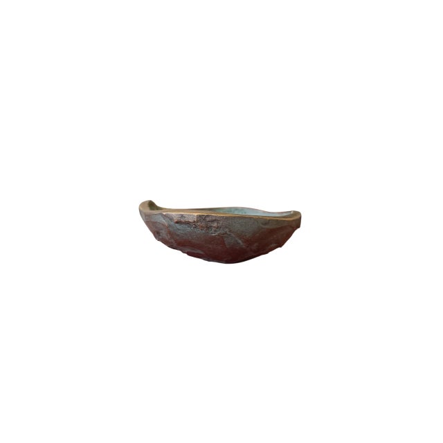 Serge Mansau (1930-2019) bronze trinket tray with green patina and polished design of herbariums, signed on the reverse....