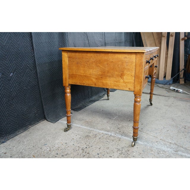 Antique 19th C. English Regency Maple & Oak Tooled Leather Top Partner's Desk For Sale - Image 15 of 18