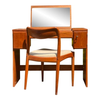 1960’s Uldum Mobelfabrik Danish Modern Teak Vanity With Chair For Sale