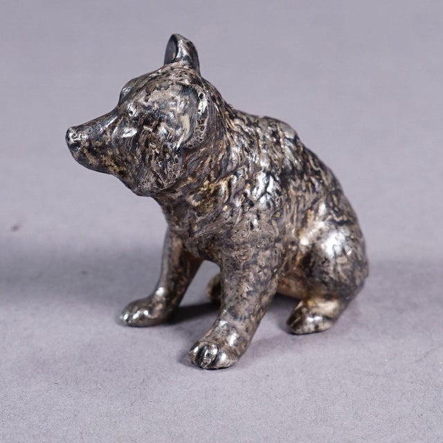 Rustic Cast of a Silverplated Sitting Bear Ca. 1930s For Sale - Image 3 of 6